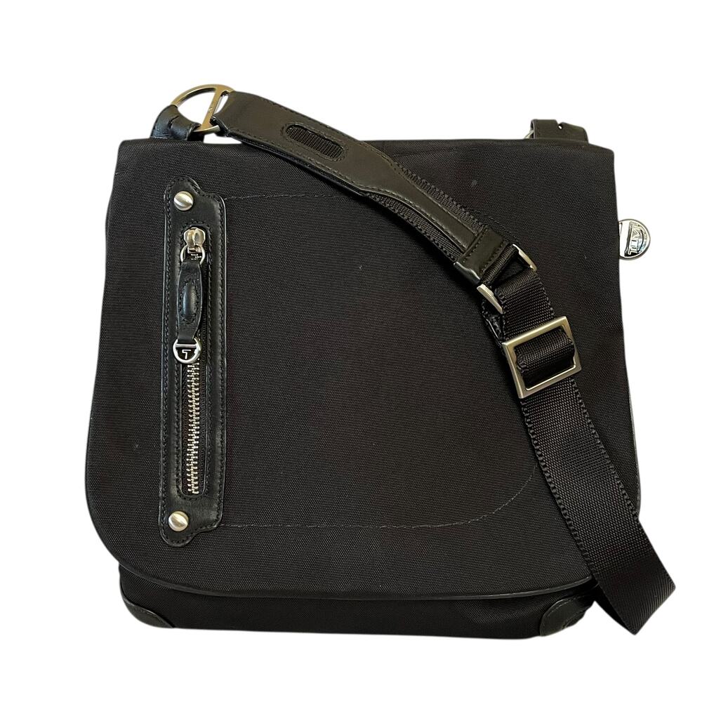 Tumi Black Nylon Leather Trim Crossbody Travel Messenger Bag